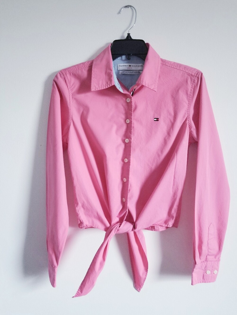 Tommy Hilfiger Pink Tie-Front Button-Down Shirt Size S